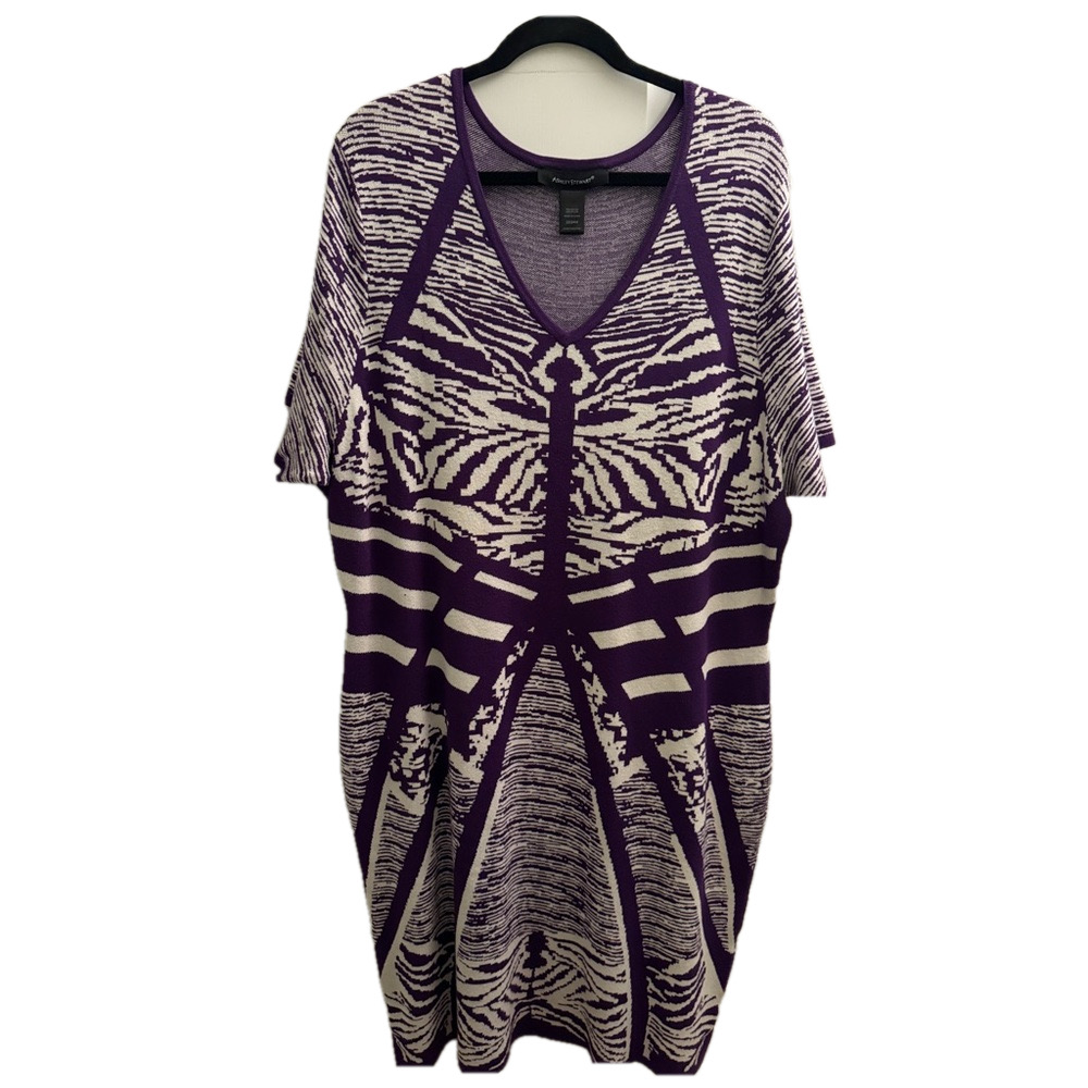 ASHLEY STEWART Purple V Neck Sweater Bodycon Dress Size 22/24 3X